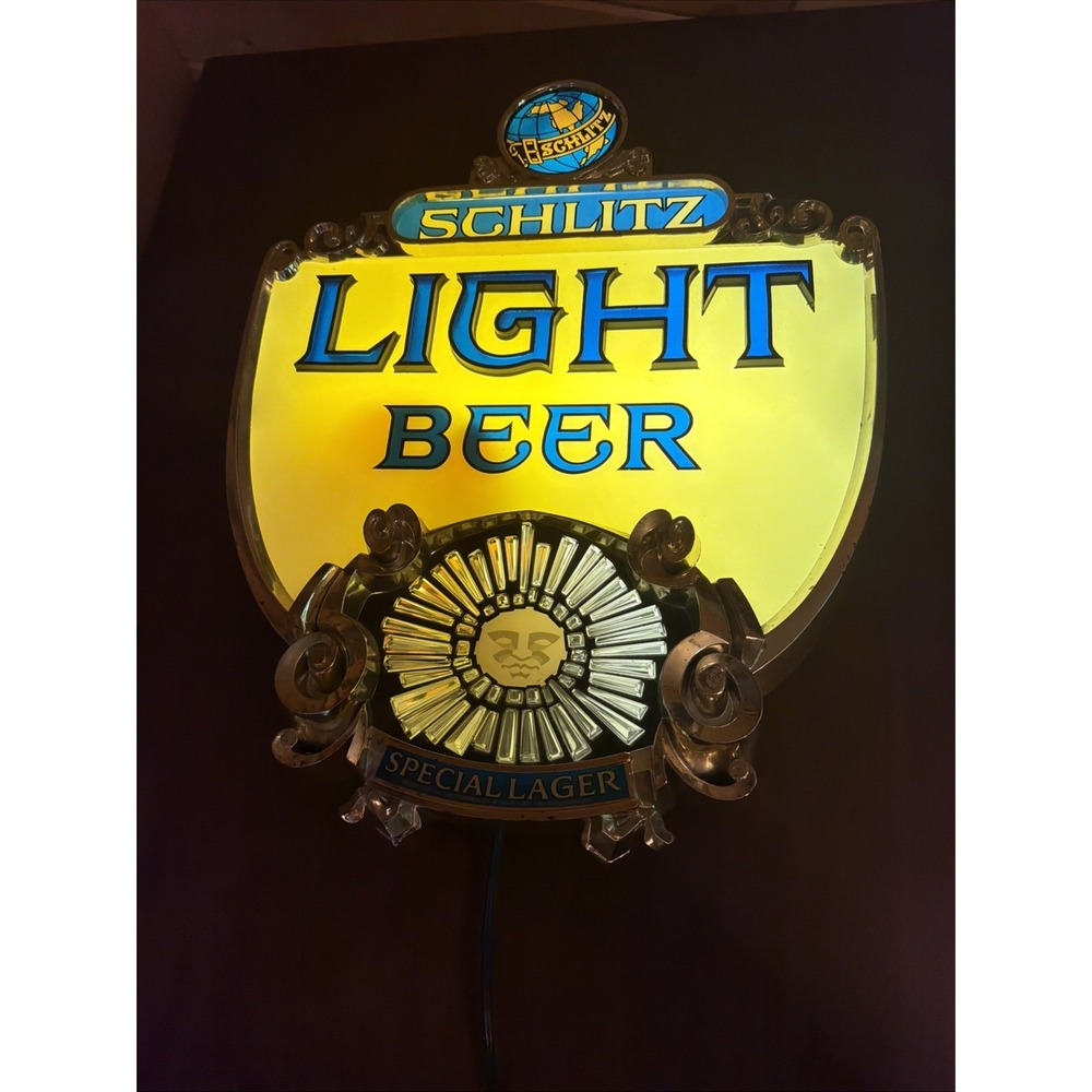Vintage 1970s Schlitz Light Beer Lighted Sign Sundial 22 x 17" Works Union Made